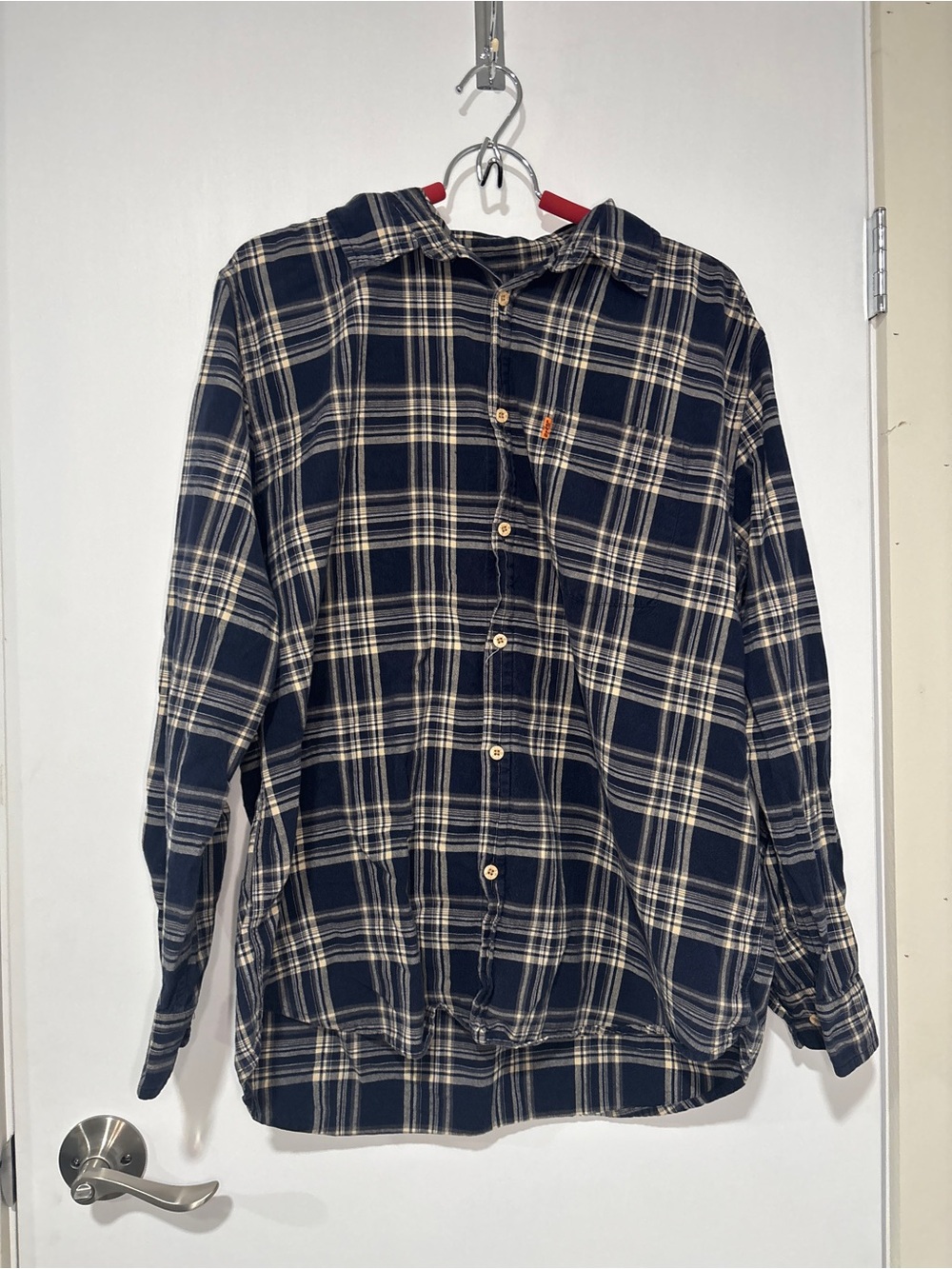 Levi's 100% Cotton Navy and Cream Plaid Button-Down Shirt